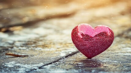Fototapeta premium Winter Romance with a Sparkling Red HeartA Valentine's Day Celebration in a Snowy Enchantment