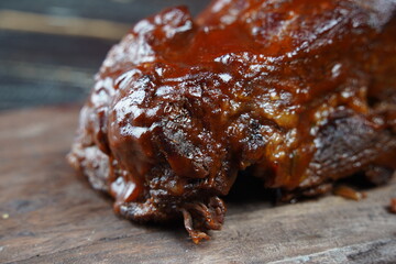 Grilled brisket meat from barbecue grill