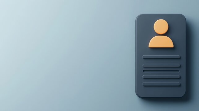 Register signup login. A minimalistic design of a profile card featuring a user icon and text lines, set against a soft gradient background.