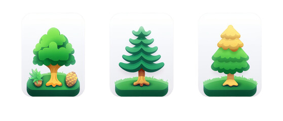 Three cartoon trees on white backgrounds.
