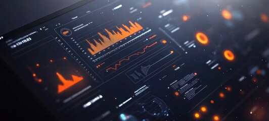 Futuristic Data Visualization: Orange and Black Tech Interface