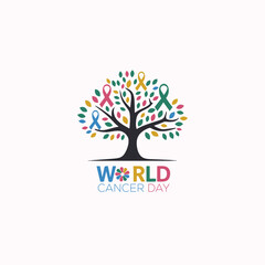 Obraz premium World Cancer Day 2025, Tree Design, Awareness, Hope, Unity, Change