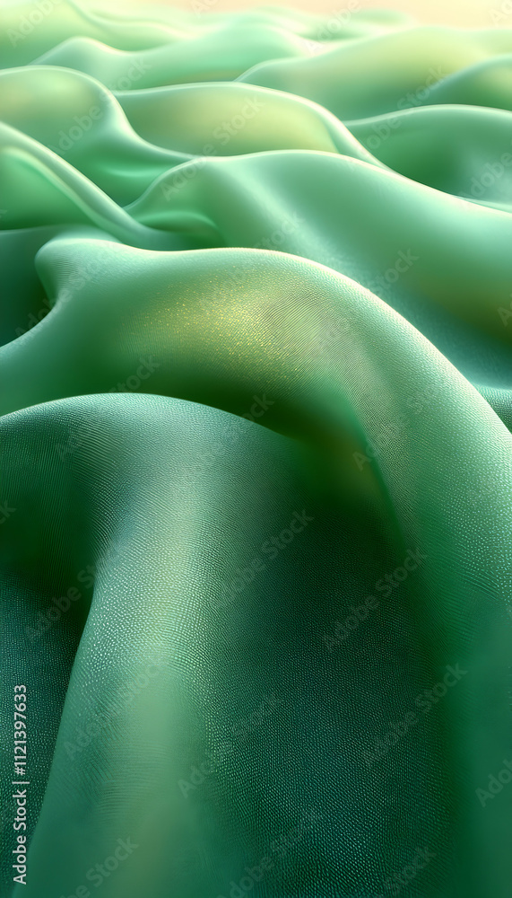 Poster abstract green fabric texture with soft folds and light.