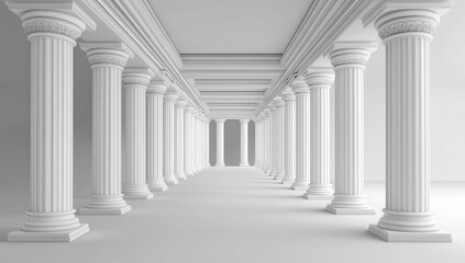 Greek architecture corridor with symmetrical classical pillars