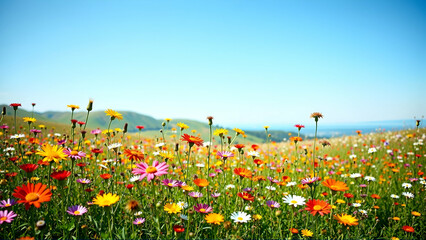 Vibrant Field Of Wildflowers Swaying In The Breeze