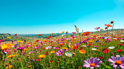 Vibrant Field Of Wildflowers Swaying In The Breeze
