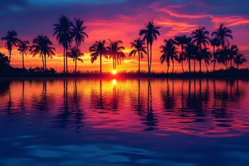 Obraz premium Sunset over rice paddies