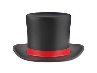 Black top hat with red ribbon on transparent background