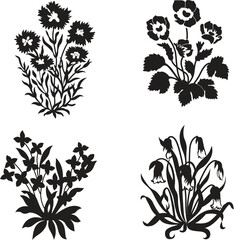 Black rose flower silhouette vector illustration set