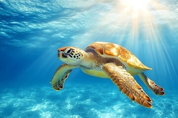 Obraz premium Sea turtle swimming underwater