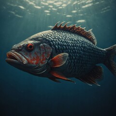 Fototapeta premium A fish drawn in the style of Japanese ukiyo-e art.