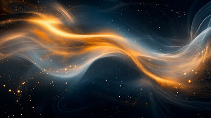 Fototapeta premium translucent smoke with golden sparkles against a dark background.