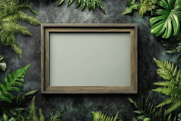 Wooden Frame Surrounded by Lush Green Foliage