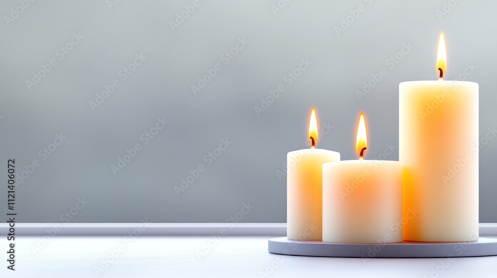 Poster Three lit candles on a simple surface, creating a serene atmosphere.