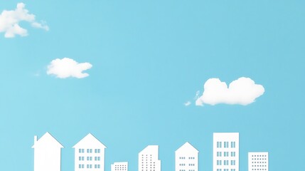 Fototapeta premium A Charming Illustration of White Houses Against a Bright Blue Sky