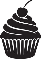 Silhouette of a Cupcake with Frosting and a Cherry
