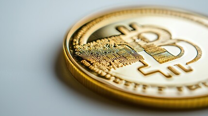 Bitcoin cryptocurrency coin close-up digital finance business studio macro investment trends