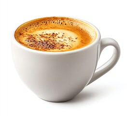 Obraz premium A steaming cup of cappuccino, topped with a dusting of cocoa powder. Warm and inviting, perfect for a cozy morning.