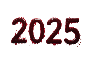 2025 written with blood droplets, transparent isolated png