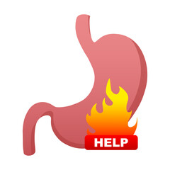 Stomach heartburn. asks for help. vector illustration