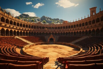 A lively Spanish bullfight in an arena