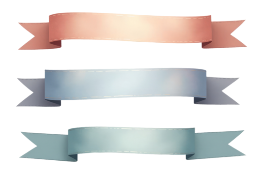 Three ribbons in peach, light blue, and teal arranged horizontally, transparent isolated png