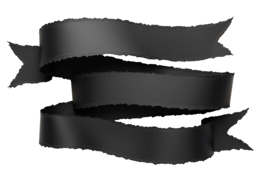 Black satin ribbon with scalloped edges, transparent isolated png