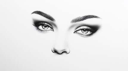 Naklejka premium Detailed black and white sketch highlighting expressive eyes and facial features