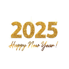 2025 happy new year text on transparent background.