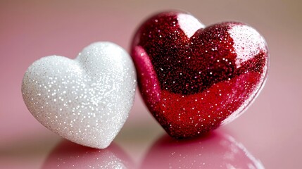 Obraz premium Valentine's Day Celebration with Glittery Hearts Romantic Setting Decorative Art Bright Lighting Close-up View Love Theme
