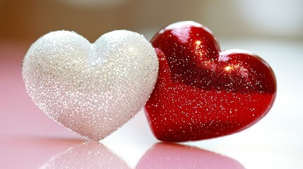 Obraz premium Valentine's Day Celebration Romantic Hearts Event Decor Sparkling Environment Close-up View Glittering Love Concept