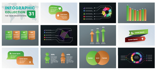 A comprehensive infographic set with modern design elements, including charts, flowcharts, and icons. Perfect for business presentations, marketing strategies, and project planning.