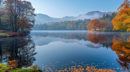 Fototapeta premium Serene Autumn Evening at a Calm Lakeside
