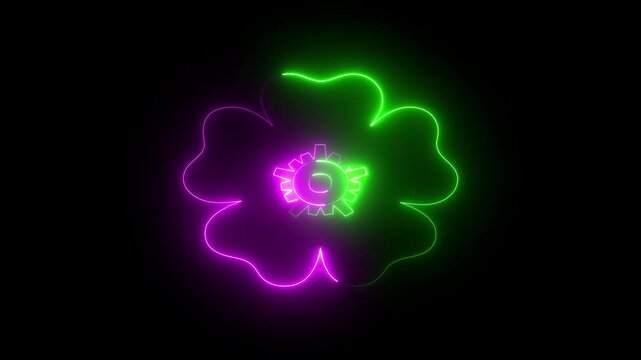 Abstract neon light flower icon animation. grader concept.