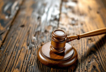 A wooden gavel on a wooden surface, representing the legal system and judicial process