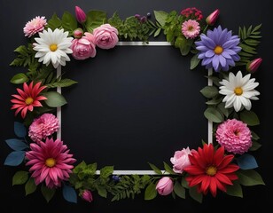 Fototapeta premium frame with flowers and leaves