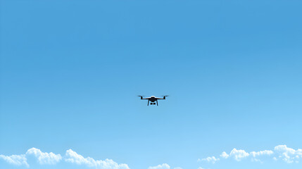 Fototapeta na wymiar An outline of a drone with minimal details flying above a flat landscape. Minimal drone illustration.