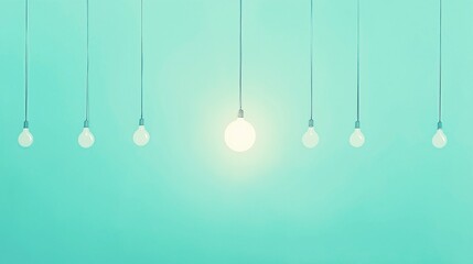 Glowing light bulb against the background of other light bulbs, concept of energy, electrical lighting