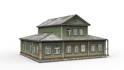3D rendering of an old building on a white background
