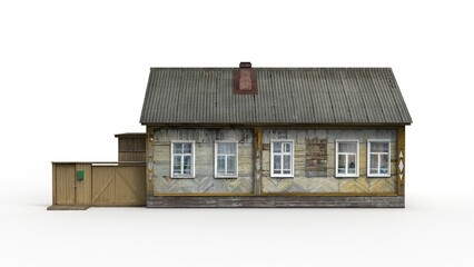 3D rendering of an old building on a white background
