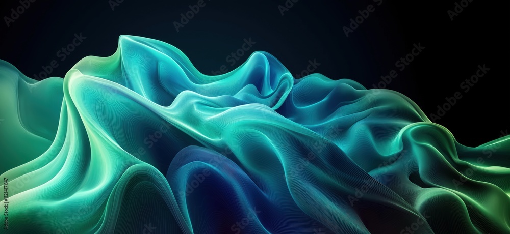 Poster abstract fluid waves in vibrant colors, smooth curves and gradients create a dynamic visual experien