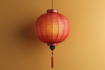 Obraz premium Minimalist Decor with Red Paper Lantern Stand and Window Light