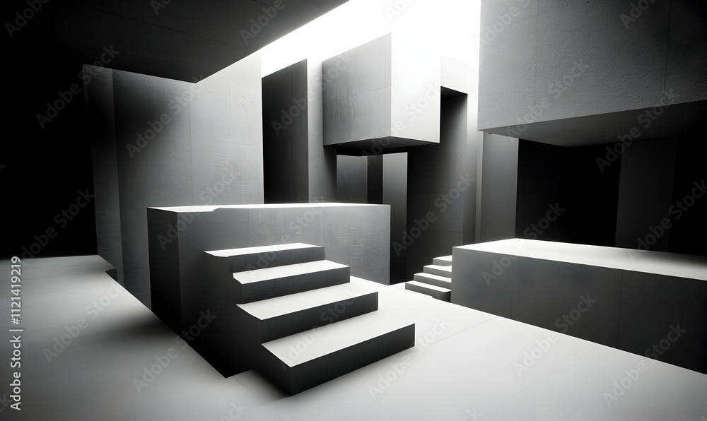 Poster abstract monochrome architectural photography showcasing interplay of light and shadow within a mini