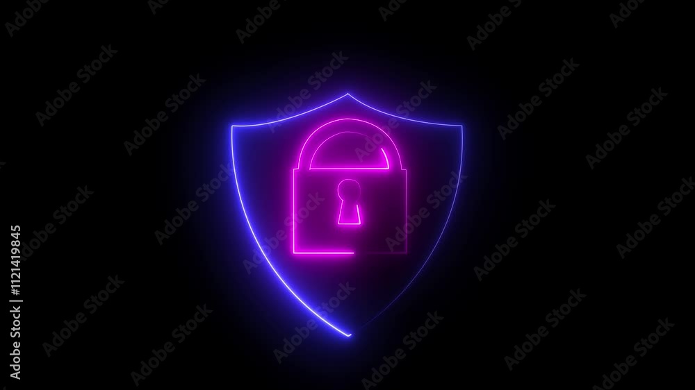 Aufkleber cyber protection with neon line lock icon animation on black background technology data concept able