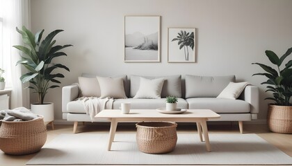 Scandinavian living room interior design zoom background