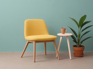 Minimalist Interior Design: Yellow Chair, Side Table, and Plant