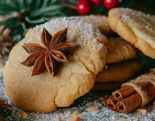 Fototapeta premium Spiced Holiday Cookies Perfectly Captured in Artistic Festive Food Photography Styles