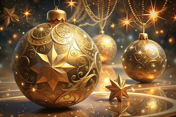 golden christmas balls christmas greeting card with hanging ball decoration fir tree