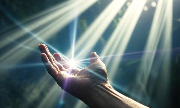 Hand Reaching for Light: A Spiritual Awakening