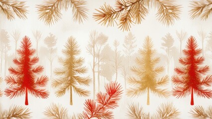 A beautiful abstract background featuring stylized autumn trees in warm hues of red, gold, and beige. Perfect for fall-themed designs and seasonal projects